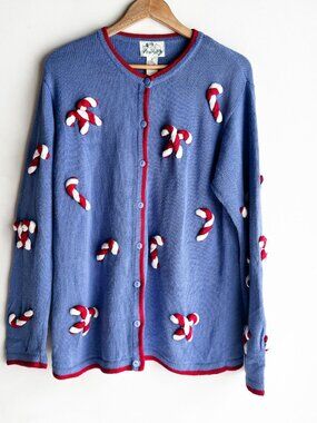 The Quacker Factory Candy Cane 3D Cardigan Sweater M